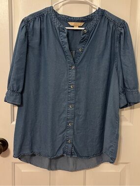 Denim-Blue Button Front Women's Top